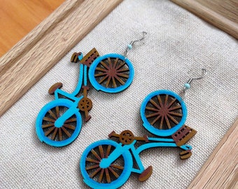 Blue bicycles earrings | hand-painted wooden earrings | blue earrings | wooden art | painted jewelry | bike earrings | painted bicycle