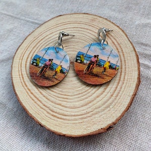 Decoupage Wooden Earrings Vintage Summer Beach Retro Boho image 4