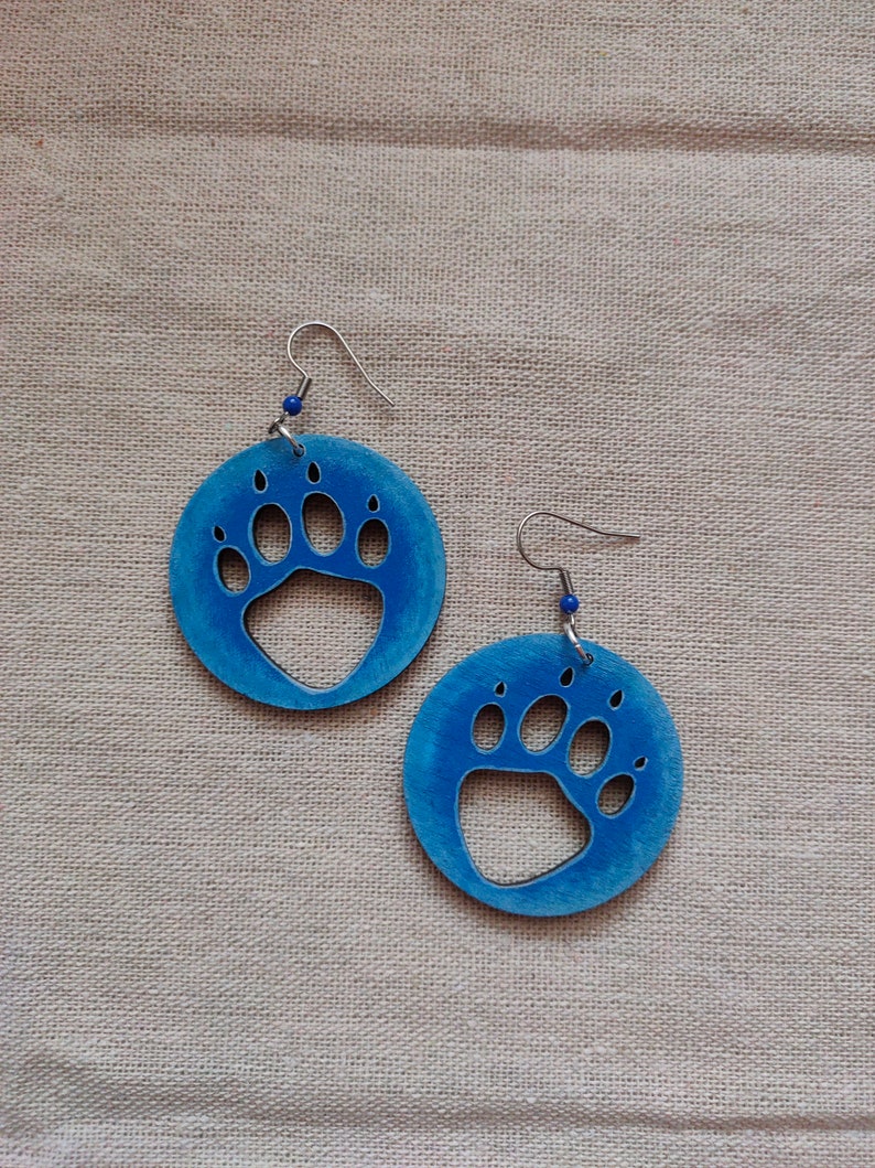 Cat's Paws, hand-painted wooden earrings cat paws earrings hand-painted jewelry catlover catlovers gift cats mom paws earrings image 2