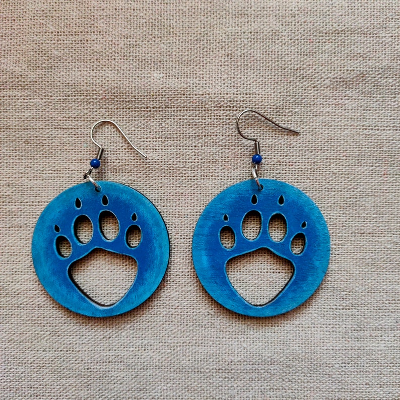 Cat's Paws, hand-painted wooden earrings cat paws earrings hand-painted jewelry catlover catlovers gift cats mom paws earrings image 1
