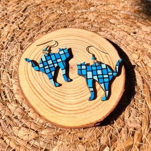 Cat&#39;s mosaic earrings | hand-painted wooden earrings | cat earrings | wooden art | painted jewelry | cats mom | painted cat | mosaic