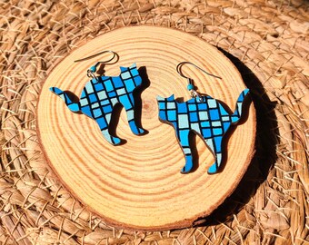 Cat's mosaic earrings | hand-painted wooden earrings | cat earrings | wooden art | painted jewelry | cats mom | painted cat | mosaic