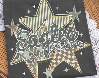 Custom Camo School Mascot Shirt, Preppy Back to School T-Shirt, Striped Stars Coquette Bow Pencil Tee, School Girl First Day Graphic Shirt