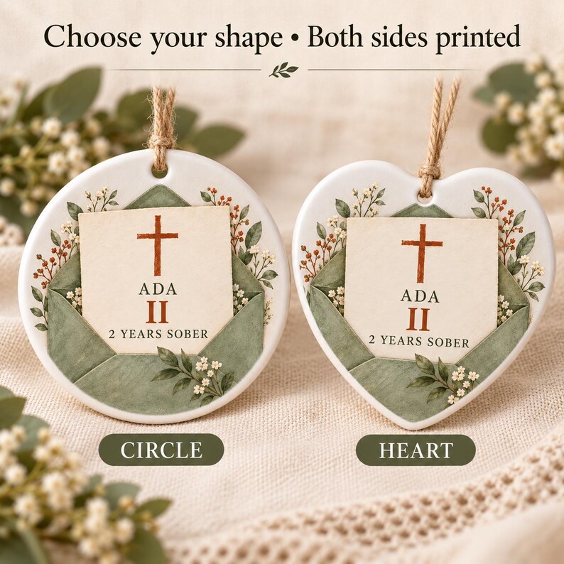 Cross String Support Personalized Christian Sobriety Ceramic Ornament, Floral Envelope Cross ...