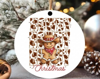 Howdy Christmas Ornament, Western Gingerbread Ornament, Cowprint Christmas Ornament, Retro Howdy Xmas Ornament, Country Holiday Keepsake