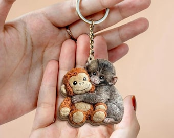 Llavero de madera de mono viral Baby Punch, mono y peluche, regalo emotivo para amantes de los animales.