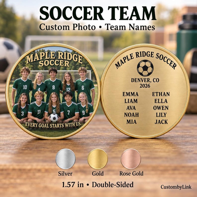 Quarters Without Ridges Personalized Soccer Team Photo Coin With Roster and Year - 1.57 Inch ...