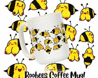 Boobees Bee Pattern Coffee Mug, Funny Cute Bee Mug, Ceramic 11oz 15oz Wraparound Glossy, Gift for Friends Her Him Coworkers