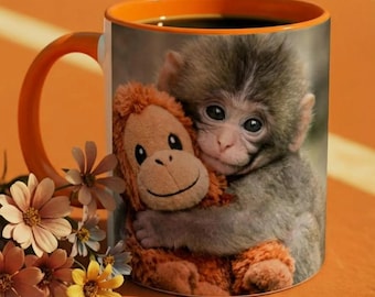 Punch The Monkey Ceramic Mug, Viral Panchi-kun Japanese Macaque Cup, Emotional Support Animal Lover Gift, Hang In There Encouragement Mug