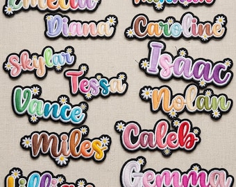 Parche floral Daisy con nombre personalizado: Parche de vinilo impermeable personalizado