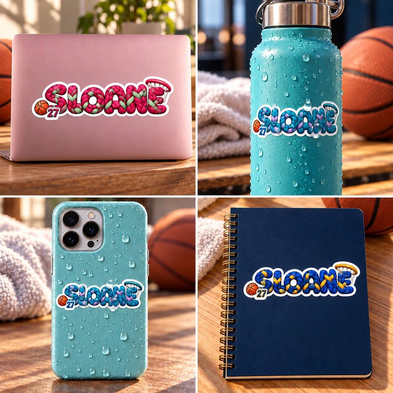 Personalized Basketball Floral Jersey Name Sticker, Printed Vinyl Decal ...