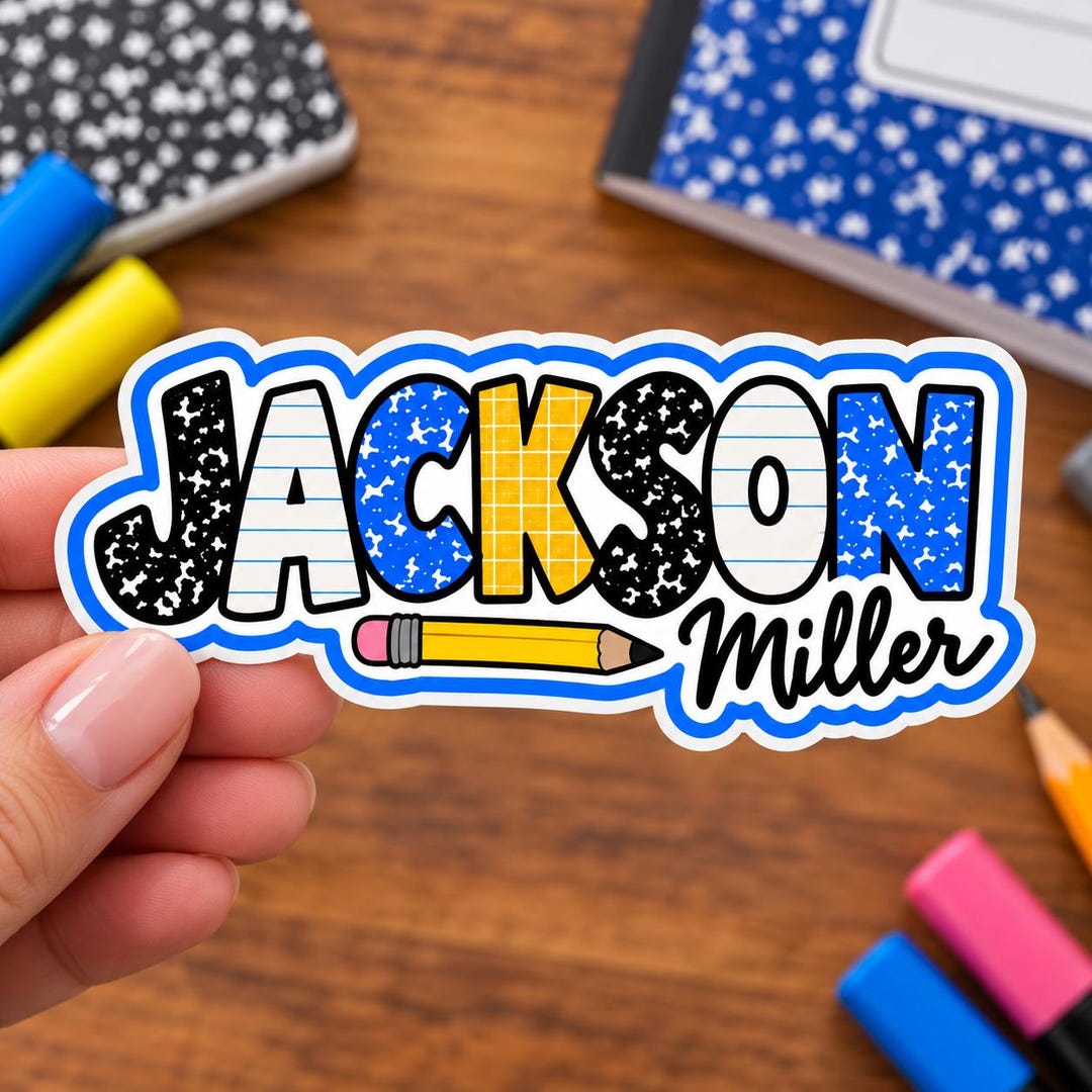 Personalized Pencil Composition Name Sticker, Custom School Inspired ...