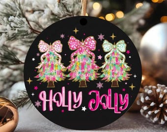 Holly Jolly Christmas Ornament, Colorful Glitter Ornament, Coquette Christmas Tree Ornament, Brushstroke Holiday Ornament, Festive Keepsake