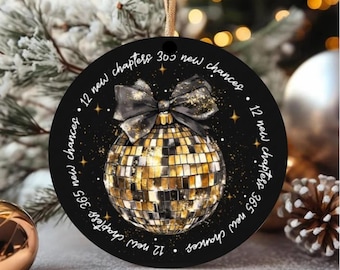Happy New Year 2027 Ornament, Glitter New Year Ornament, Black Gold Disco Ball Ornament, 12 New Chapters 365 New Chances Keepsake Gift