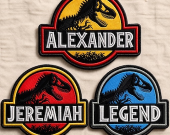 Parche personalizado de T-Rex, nombre de dinosaurio personalizado, parche impermeable para niños, parche de dinosaurio, parche de T-Rex para niños, parche con nombre de cumpleaños para niño