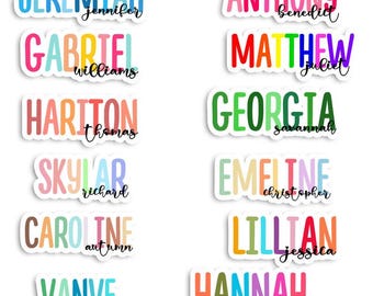 Custom Colorful Name Stickers – Retro Waterproof Vinyl Decals, Personalized Die-Cut Labels for Water Bottle, Laptop, Hard Surfac