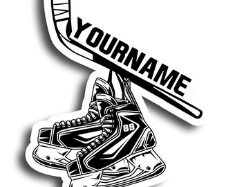 Custom Name Shoes Ice Hockey Waterproof Die-Cut Vinyl Sticker Decal for Water Bottle Phone Laptop Hockey Gifts for Him/Her