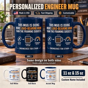 Personalized Engineer Coffee Mug, Funny Load Bearing Work Blueprint Cup Civil Mechanical Engineering Student Gift, Ceramic Mug 11oz and 15oz