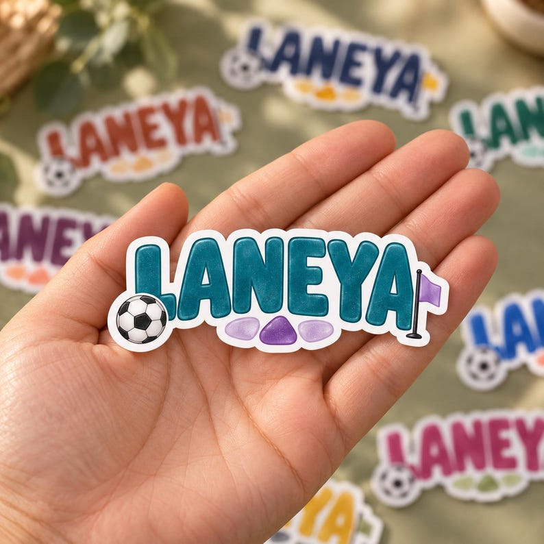 Personalized Soccer Ball Flag Dots Name Sticker, Custom Football Decal ...