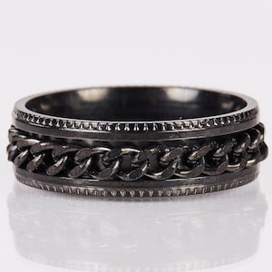 Black Fidget Ring - Spinner Chain - All Sizes - Free Delivery