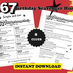 6-7 Birthday Scavenger Hunt Printable Game for Kids Ages 8-13