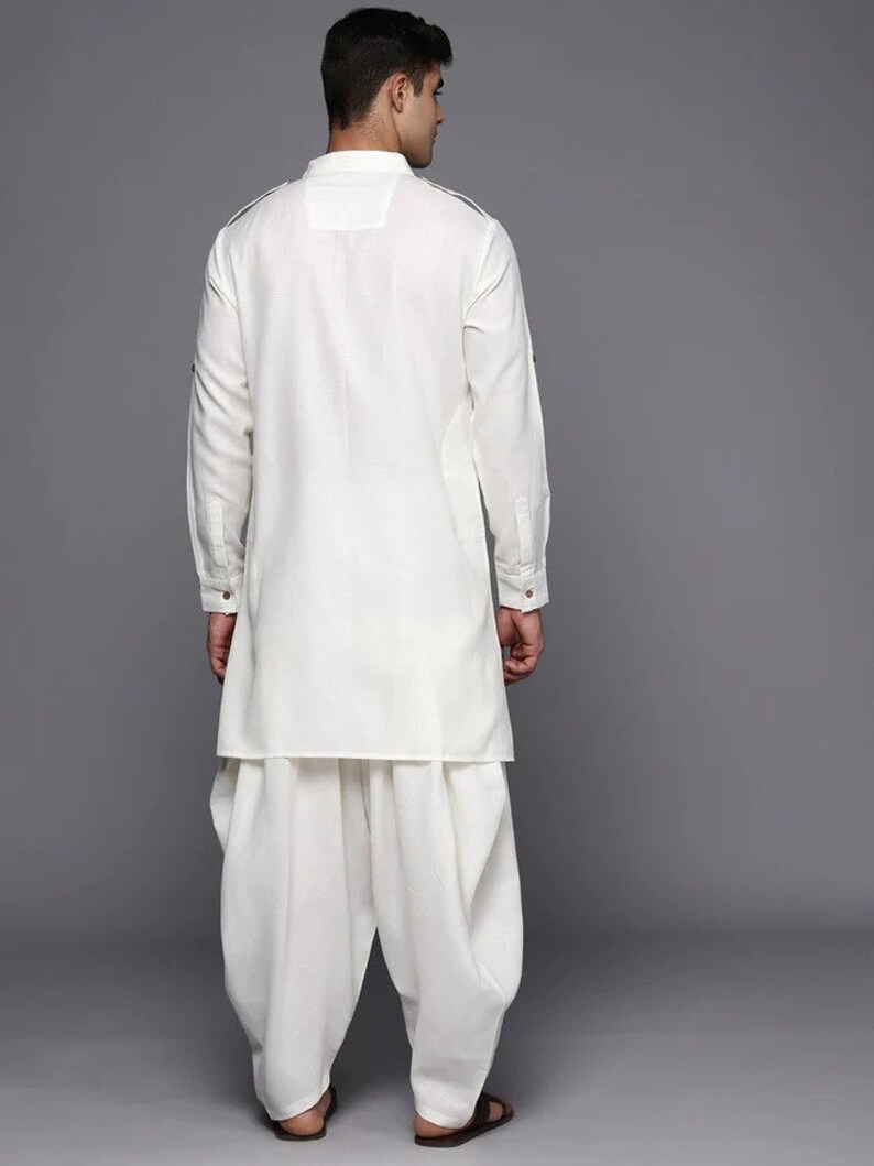 Black Pathani Linen Blend Kurta with Dhoti Pants main image 0
