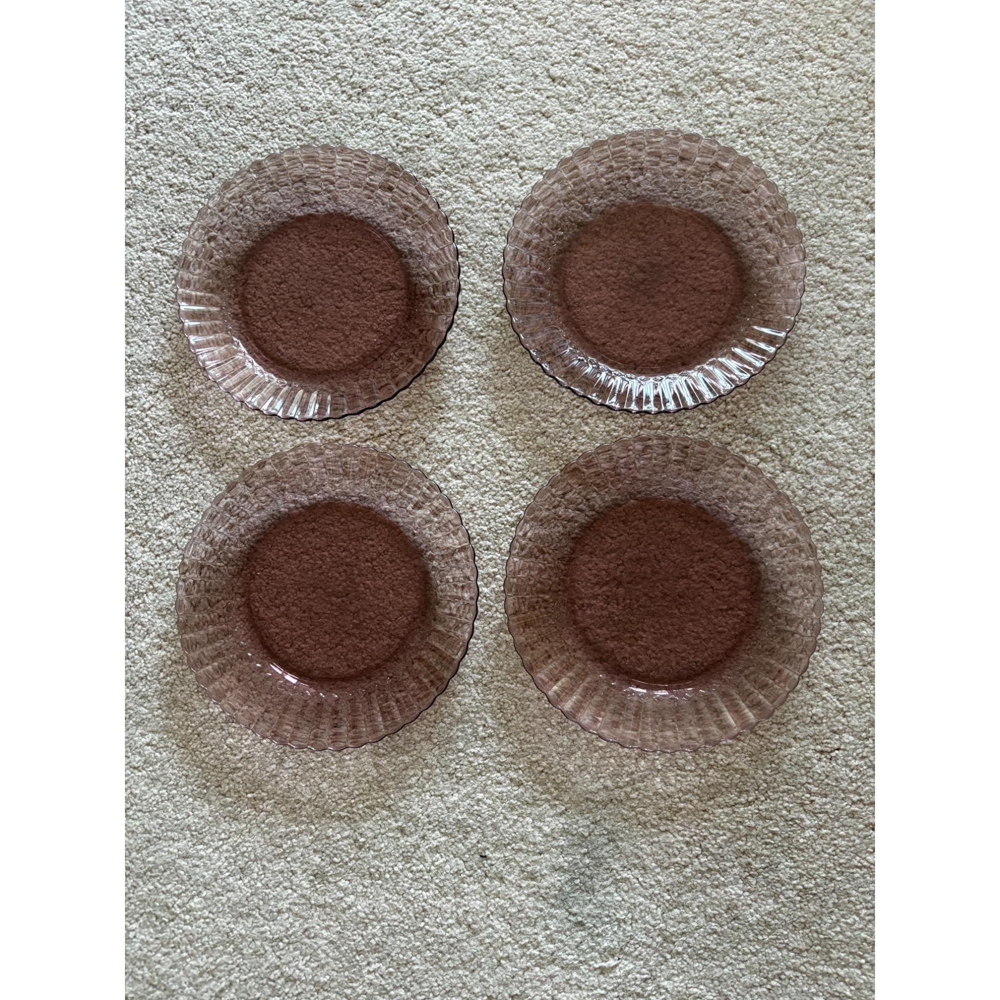 Set Of 4 Vintage Pink / Purple Depression Glass Salad Dessert 7" Side Plates