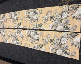 Paire de panneaux de rideaux floraux de luxe 104 x 17 cm, tissu pour draperie jaune beige, décoration de chalet