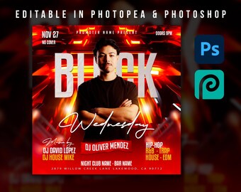 Black Wednesday | DJ Party Night Flyer Template ForPhotoshop | Hip Hop Flyer Template | Poster | Social Media | Instagram | Party Flyer
