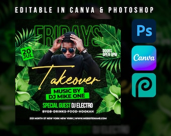 Takeover Flyer Template For Canva & Photoshop. DIY Urban Flyer, Poster, Social Media, Instagram, Party Flyer, Night Club Template, Event.