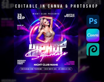 Hiphop  Flyer Template For Canva & Photoshop. DIY Urban Flyer, Poster, Social Media, Instagram, Party Flyer, Night Club Template.
