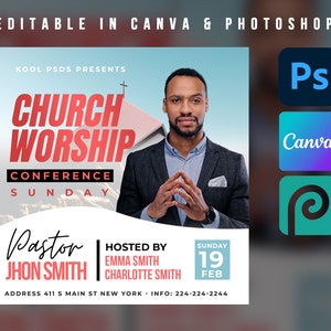 Church Flyer Template For Canva & Photoshop. Church Conference Flyer, Church Service Flyer, Poster, Social Media, Instagram, Conference