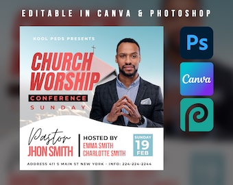 Church Flyer Template For Canva & Photoshop. Church Conference Flyer, Church Service Flyer, Poster, Social Media, Instagram, Conference