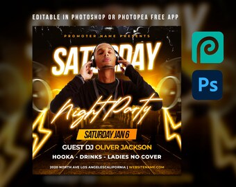 Party Night Flyer Template For Photoshop or Photopea. DIY Urban Flyer, Poster, Social Media, Instagram, Party Flyer, Night Club Template.