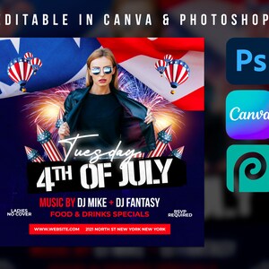 4th Of July Template For Canva & Photoshop. Independence Day Flyer, Poster, Social Media, Instagram