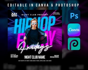 Hip Hop Flyer Template For Canva & Photoshop. DIY Urban Flyer, Poster, Social Media, Instagram
