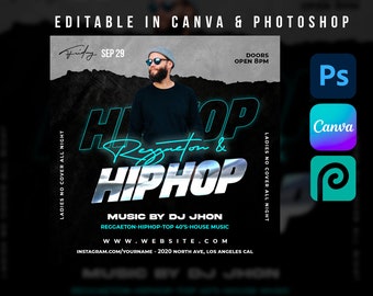 Reggaeton Hiphop For Canva & Photoshop. DIY Urban Flyer, Poster, Social Media, Instagram, Party Flyer, Night Club Template, Party Flyer.