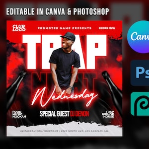 Trap Party Canva | DJ Party Night Flyer Template For Canva & Photoshop | DIY Urban Flyer | Poster | Social Media | Instagram | Party Flyer
