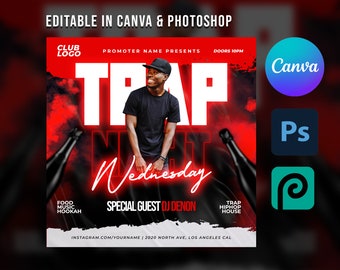 Trap Party Canva | DJ Party Night Flyer Template For Canva & Photoshop | DIY Urban Flyer | Poster | Social Media | Instagram | Party Flyer
