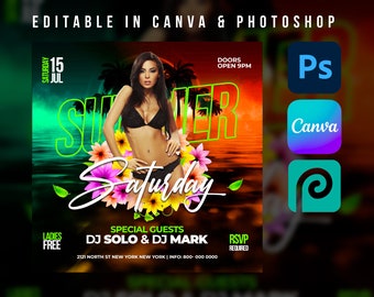 Summer Party Flyer Template For Canva & Photoshop. DIY Urban Flyer, Poster, Social Media, Instagram