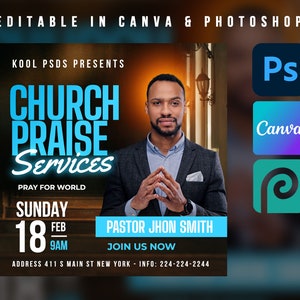 Church Flyer Template For Canva & Photoshop. Church Conference Flyer, Church Service Flyer, Poster, Pastor, Instagram, Conference