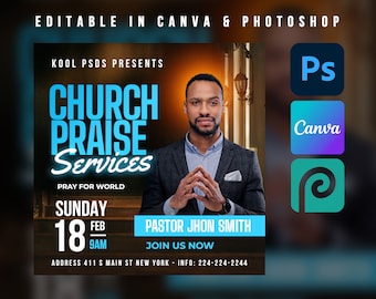 Church Flyer Template For Canva & Photoshop. Church Conference Flyer, Church Service Flyer, Poster, Pastor, Instagram, Conference