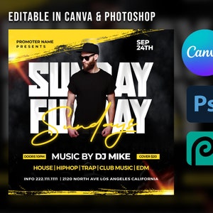 Sunday Funday | DJ Party Night Flyer Template For Canva & Photoshop | DIY Urban Flyer | Poster | Social Media | Instagram | Party Flyer