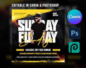 Sunday Funday | DJ Party Night Flyer Template For Canva & Photoshop | DIY Urban Flyer | Poster | Social Media | Instagram | Party Flyer