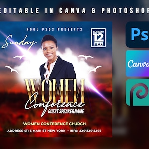 Women Church Conference Flyer For Canva & Photoshop. Poster, Social Media, Instagram, Facebook, Event, Church