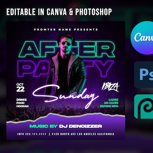 After Party | After Party Night Flyer Template For Canva & Photoshop | DIY Urban Flyer | Poster | Social Media | Instagram | Party Flyer