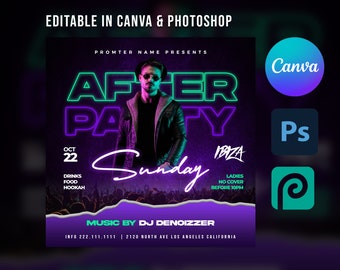 After Party | After Party Night Flyer Template For Canva & Photoshop | DIY Urban Flyer | Poster | Social Media | Instagram | Party Flyer