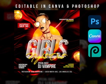 Girls Night Out  Flyer Template For Canva & Photoshop. DIY Urban Flyer, Poster, Social Media, Instagram, Party Flyer, Night Club Template.