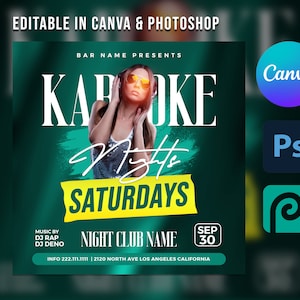 Editable Party Flyer | Club Flyer Template | DJ Flyer | Night Club Flyer | Canva Flyer Template | Karaoke Canva Flyer | Psd DJ Template
