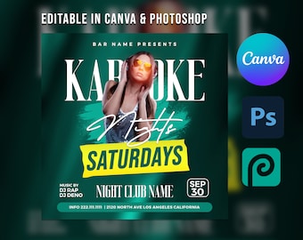 Editable Party Flyer | Club Flyer Template | DJ Flyer | Night Club Flyer | Canva Flyer Template | Karaoke Canva Flyer | Psd DJ Template